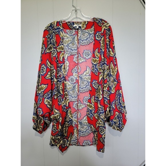 Maurices Sweaters - Maurices Red Paisley Kimono Cardigan Boho Floral Open Front Rayon Wrap SM